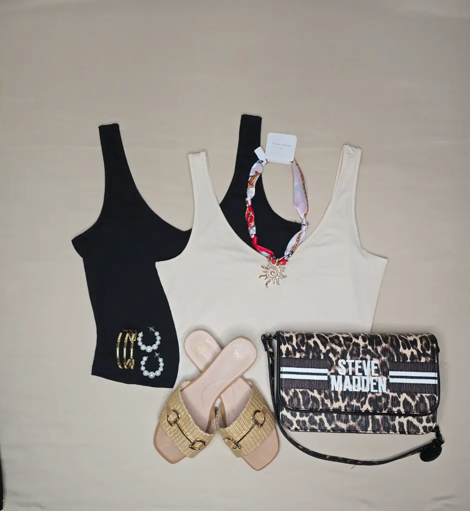 [bls001] 2 Top negro y beige talla M