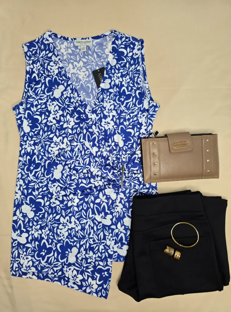 [blu010] Blusa print blanco con azul talla M