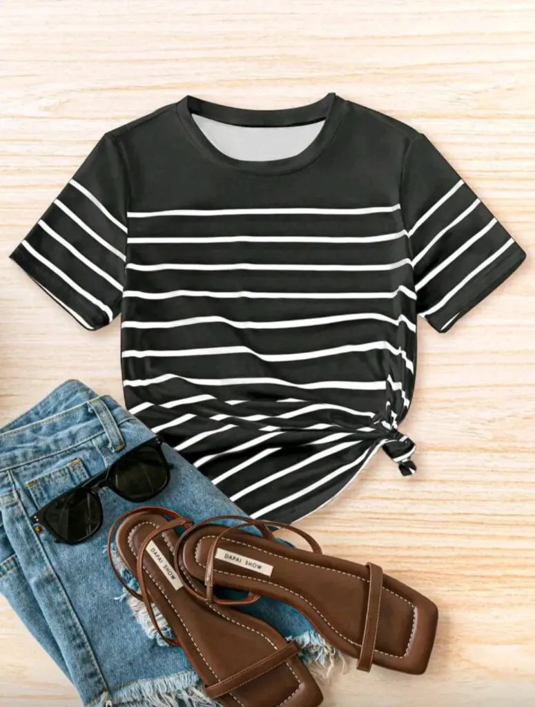 [cam001] Camiseta casual a rayas Blanco y negro talla M y XLp