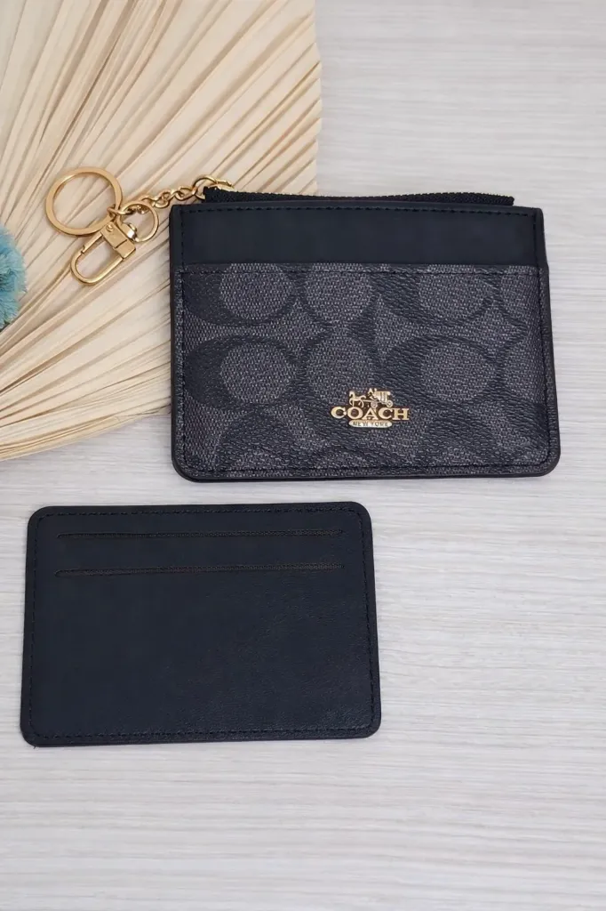 COACH, Tarjetero y monedero negro